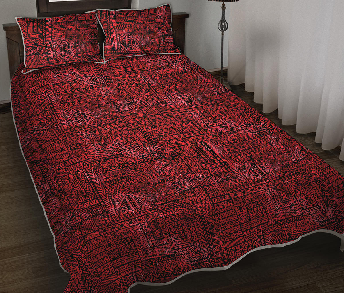 Red And Black African Ethnic Print Quilt Bed Set