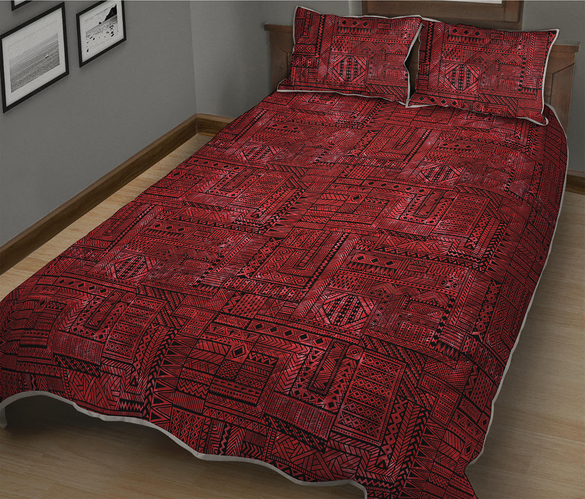 Red And Black African Ethnic Print Quilt Bed Set