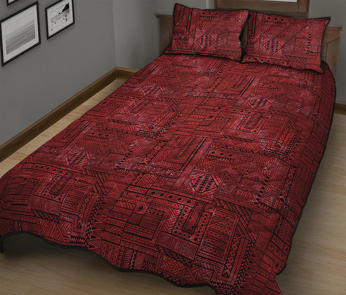 Red And Black African Ethnic Print Quilt Bed Set