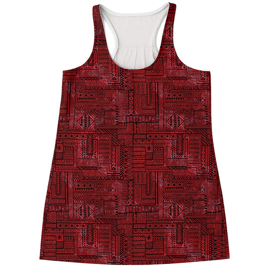 Red And Black African Ethnic Print Women's Racerback Tank Top