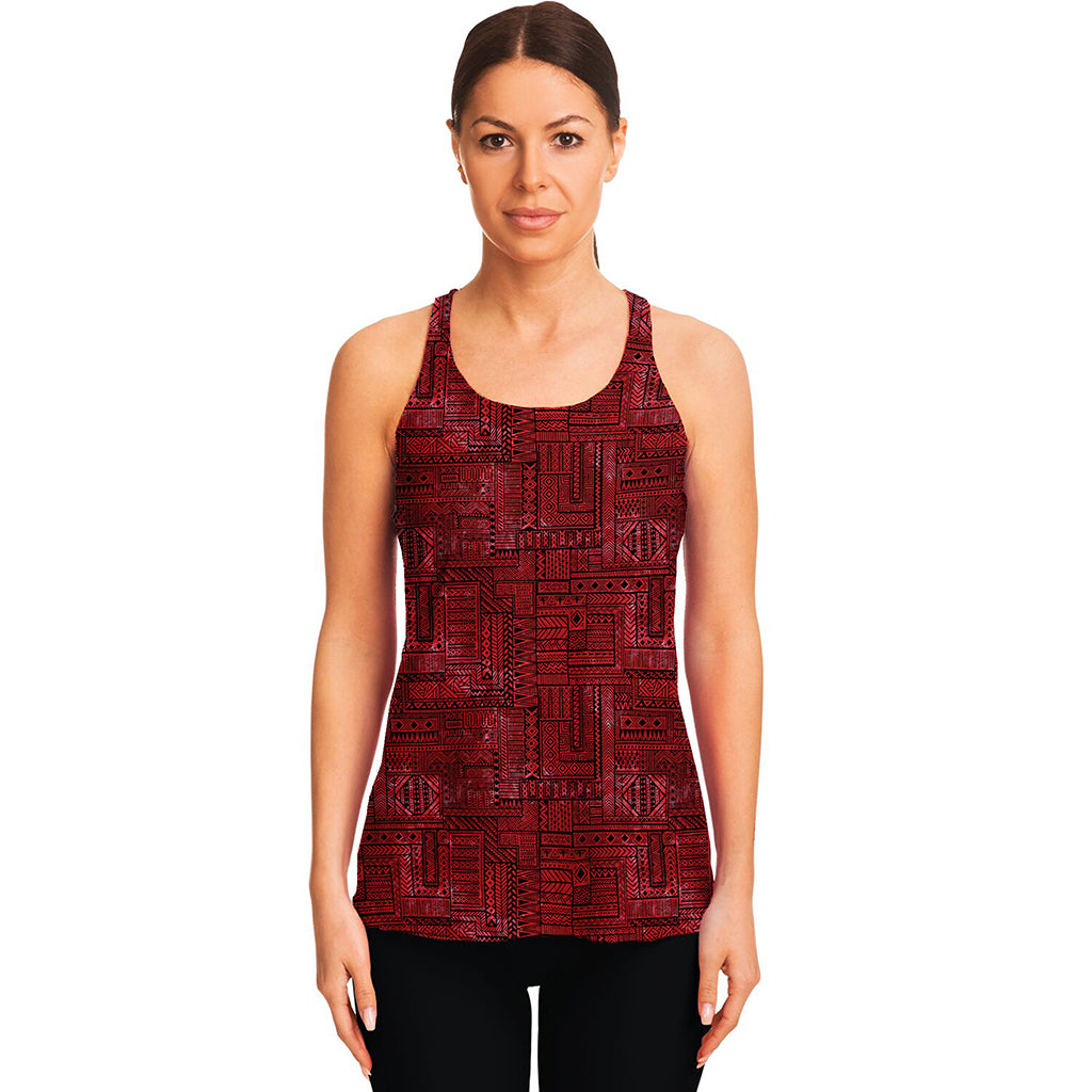 Red And Black African Ethnic Print Women's Racerback Tank Top