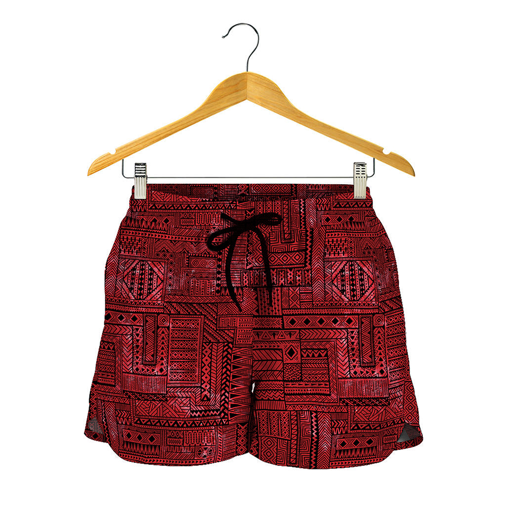 Red And Black African Ethnic Print Women's Shorts