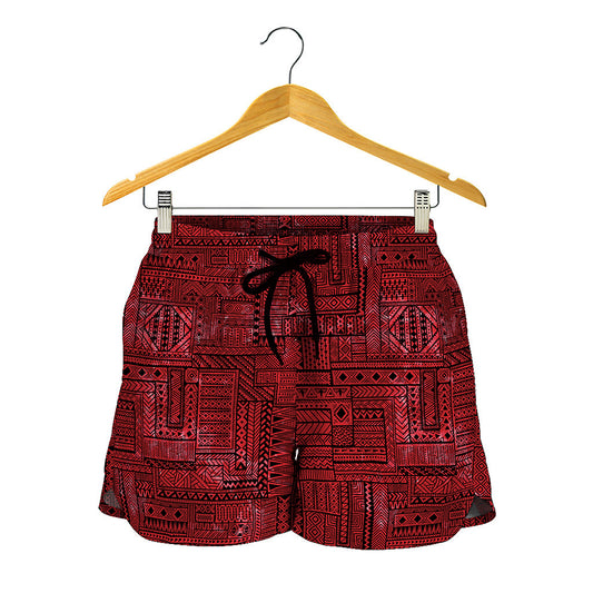 Red And Black African Ethnic Print Women's Shorts