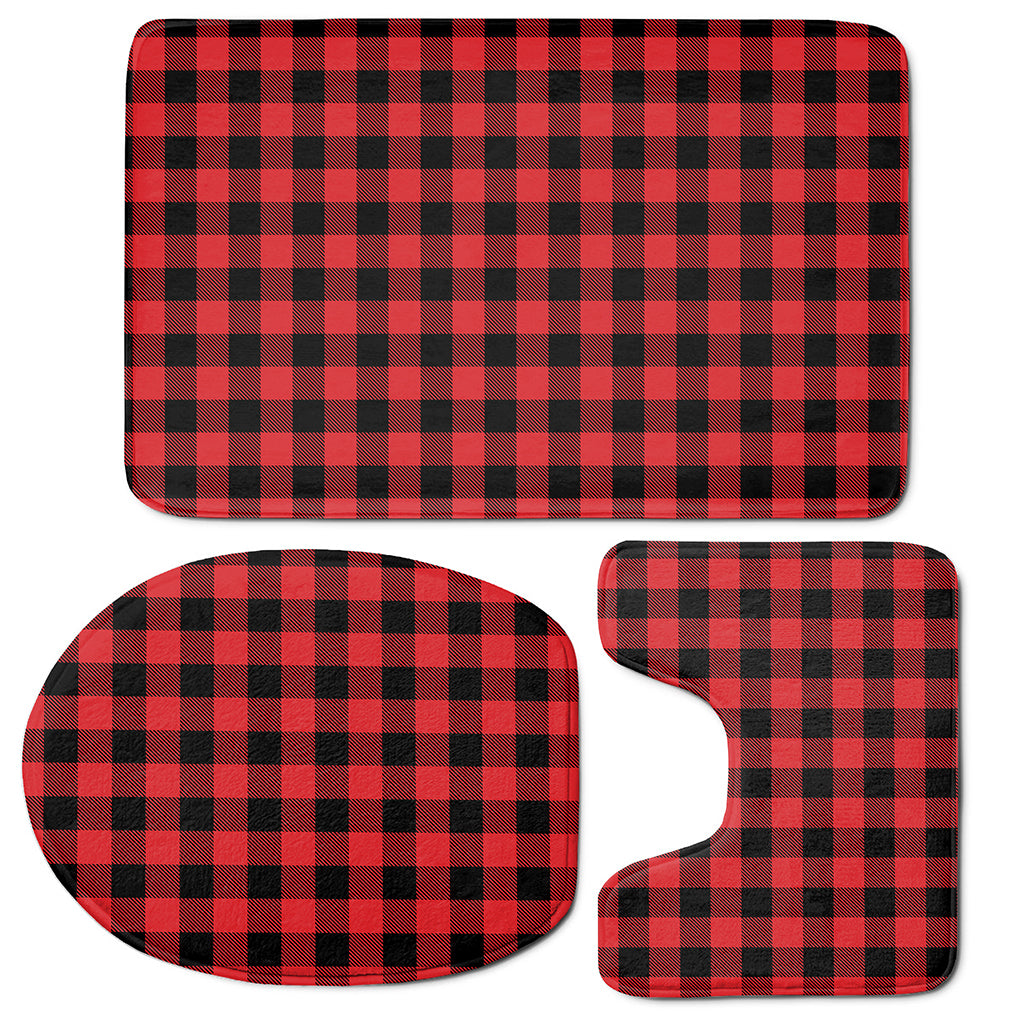 Red And Black Buffalo Check Print 3 Piece Bath Mat Set