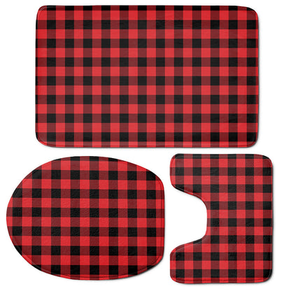 Red And Black Buffalo Check Print 3 Piece Bath Mat Set