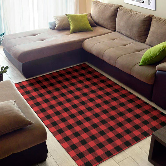Red And Black Buffalo Check Print Area Rug