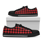 Red And Black Buffalo Check Print Black Low Top Shoes