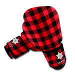 Red And Black Buffalo Check Print Boxing Gloves
