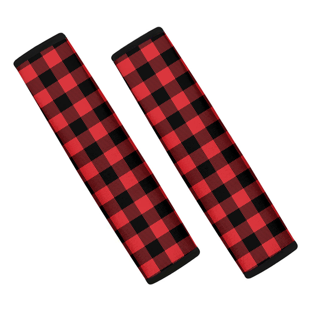 Red And Black Buffalo Check Print Car Seat Belt Covers