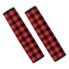 Red And Black Buffalo Check Print Car Seat Belt Covers