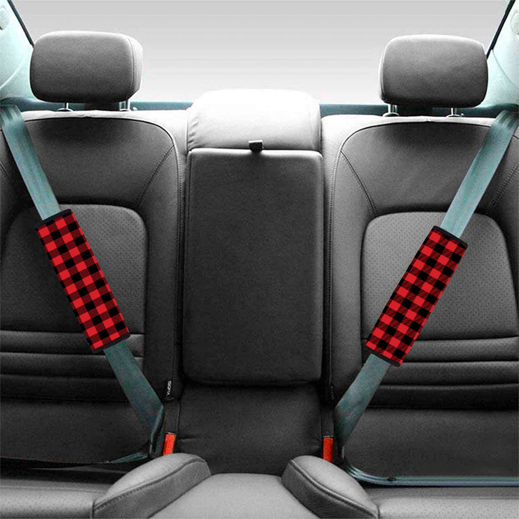 Red And Black Buffalo Check Print Car Seat Belt Covers