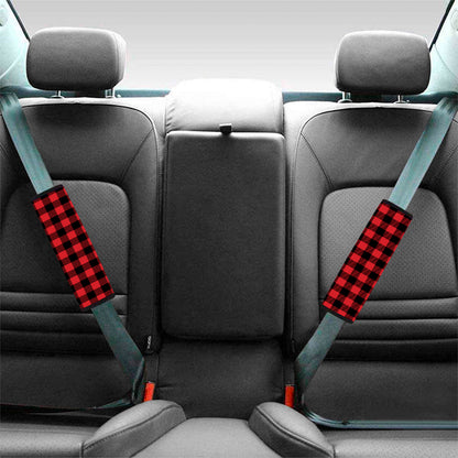 Red And Black Buffalo Check Print Car Seat Belt Covers