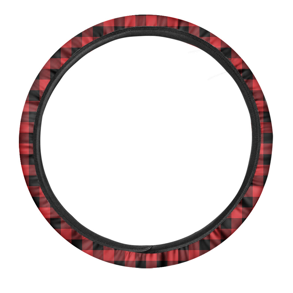 Red And Black Buffalo Check Print Car Steering Wheel Cover