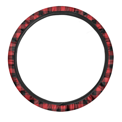 Red And Black Buffalo Check Print Car Steering Wheel Cover
