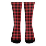 Red And Black Buffalo Check Print Crew Socks