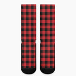 Red And Black Buffalo Check Print Crew Socks