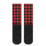 Red And Black Buffalo Check Print Crew Socks