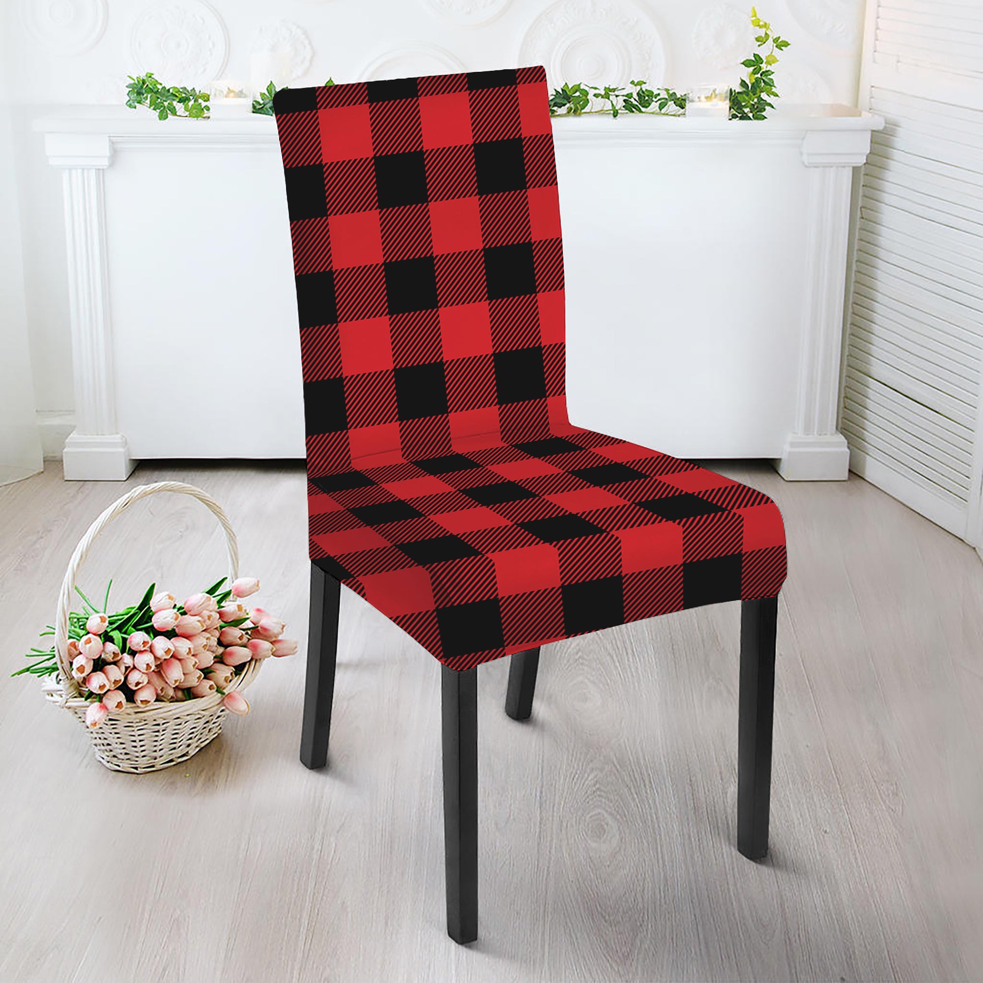 Red And Black Buffalo Check Print Dining Chair Slipcover