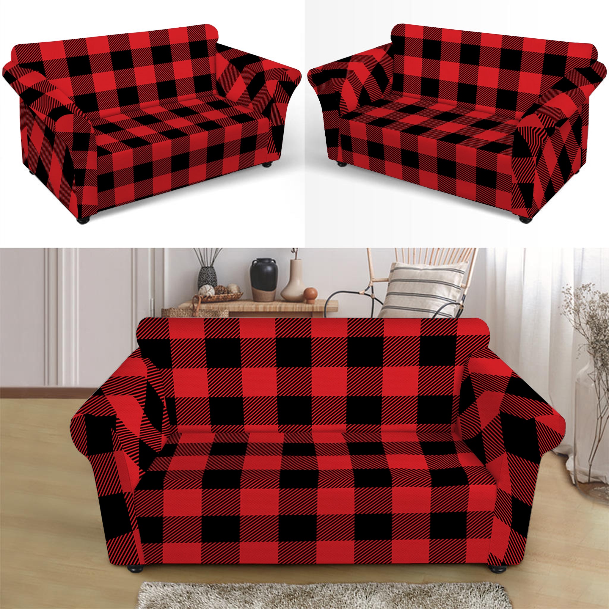 Red And Black Buffalo Check Print Loveseat Slipcover – GearFrost