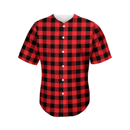 Red And Black Buffalo Check Print Men's Baseball Jersey