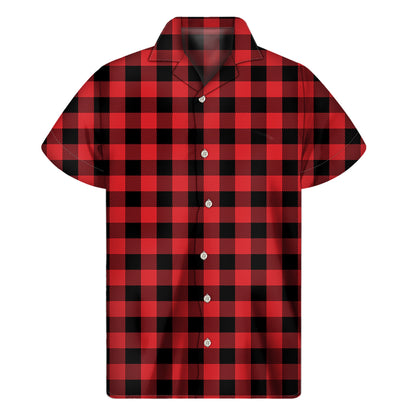 Red And Black Buffalo Check Print Men's Short Sleeve Shirt