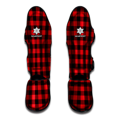 Red And Black Buffalo Check Print Muay Thai Shin Guard
