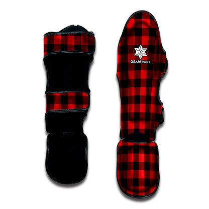 Red And Black Buffalo Check Print Muay Thai Shin Guard