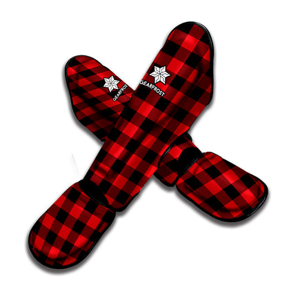 Red And Black Buffalo Check Print Muay Thai Shin Guard