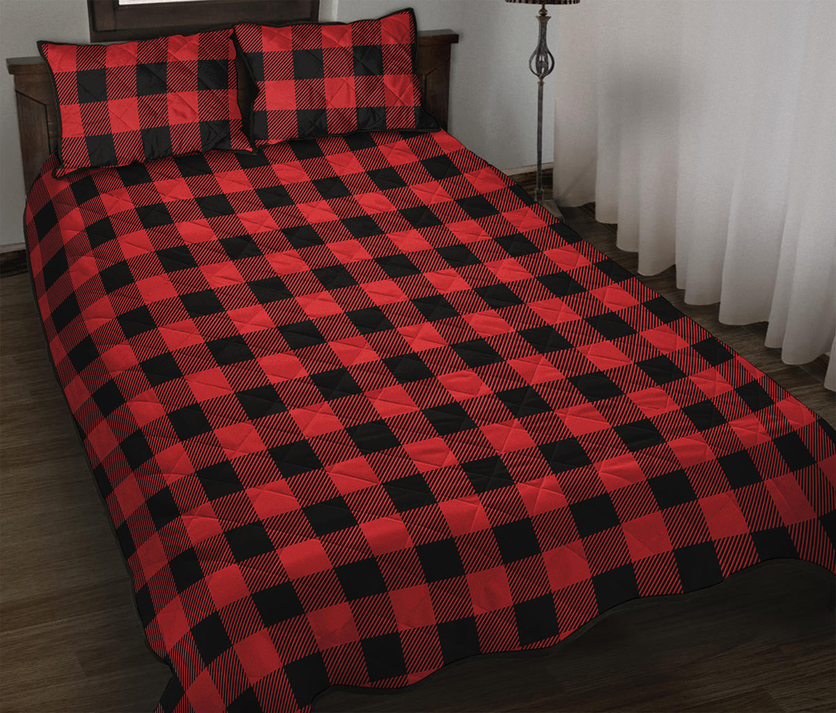 Red And Black Buffalo Check Print Quilt Bed Set