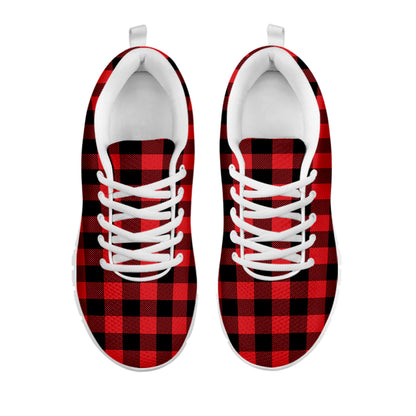 Red And Black Buffalo Check Print White Sneakers