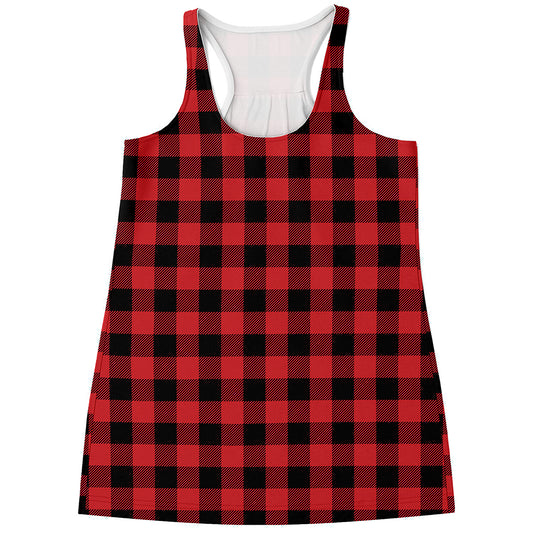 Red And Black Buffalo Check Print Women's Racerback Tank Top