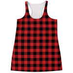 Red And Black Buffalo Check Print Women's Racerback Tank Top
