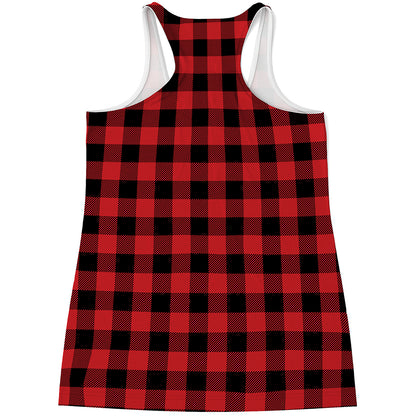 Red And Black Buffalo Check Print Women's Racerback Tank Top