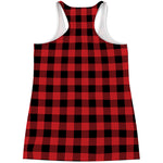 Red And Black Buffalo Check Print Women's Racerback Tank Top