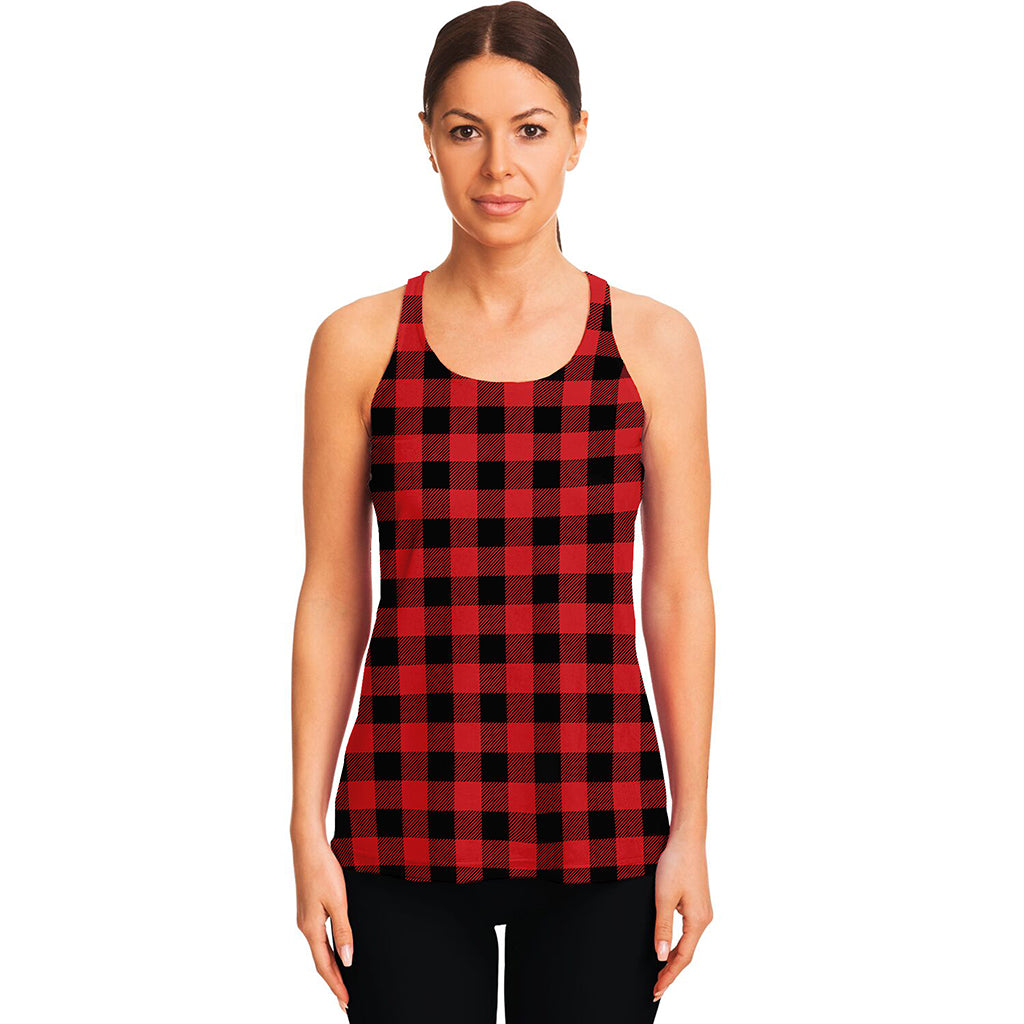 Red And Black Buffalo Check Print Women's Racerback Tank Top