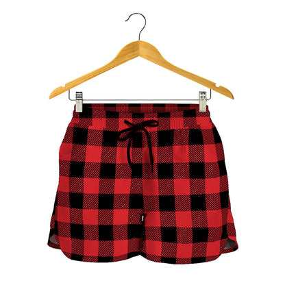 Red And Black Buffalo Check Print Women's Shorts