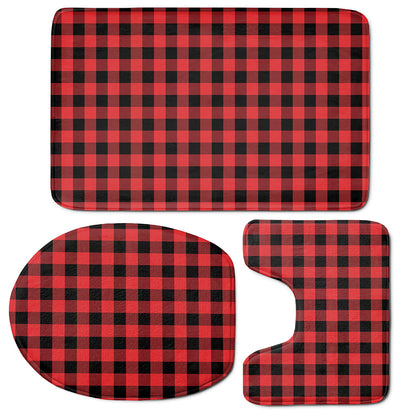 Red And Black Buffalo Plaid Print 3 Piece Bath Mat Set