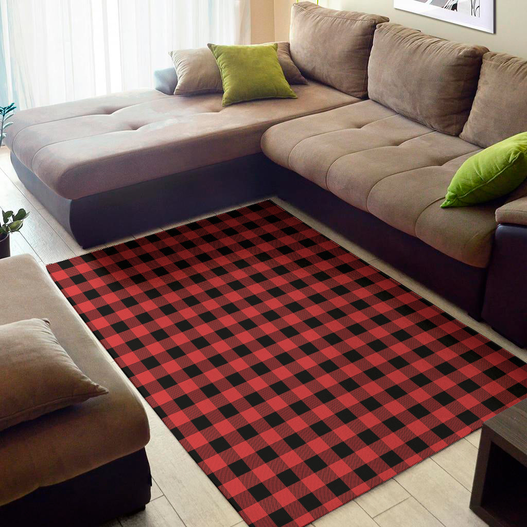 Red And Black Buffalo Plaid Print Area Rug
