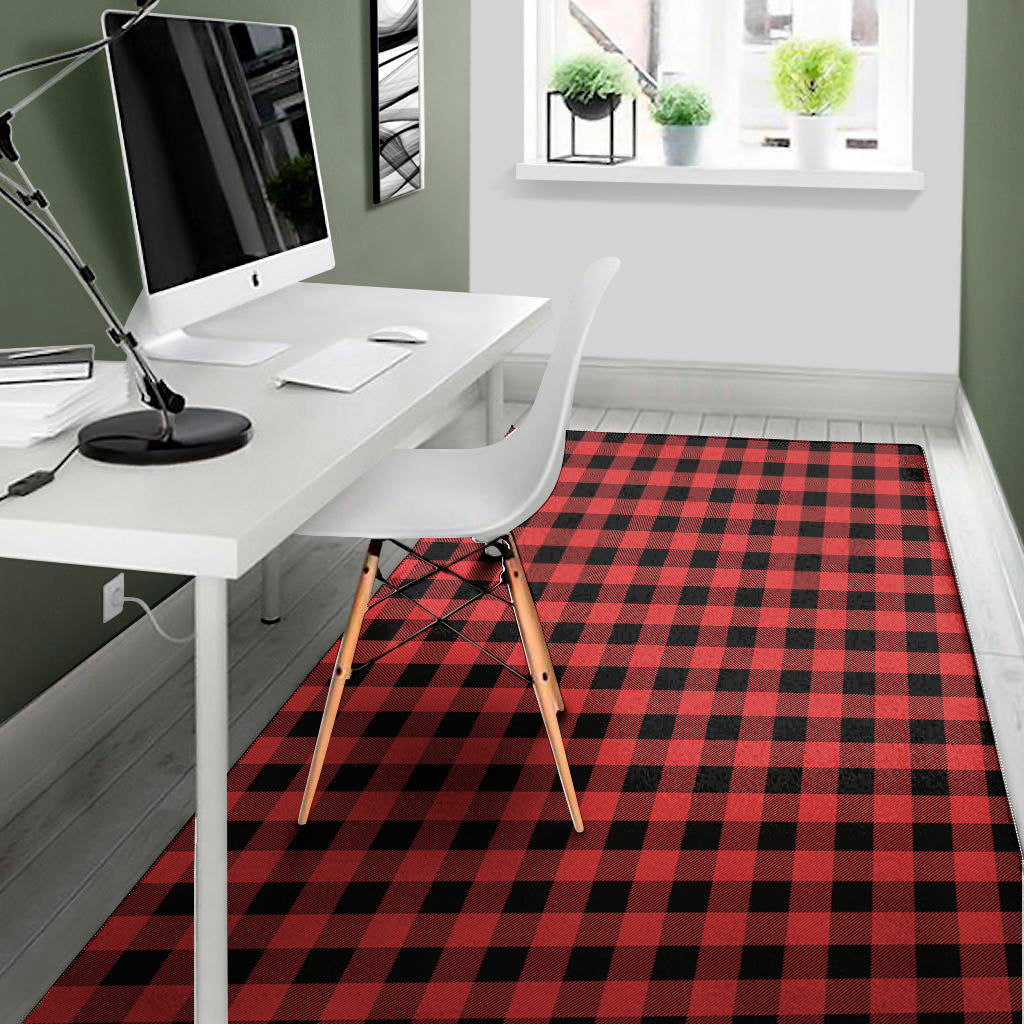 Red And Black Buffalo Plaid Print Area Rug