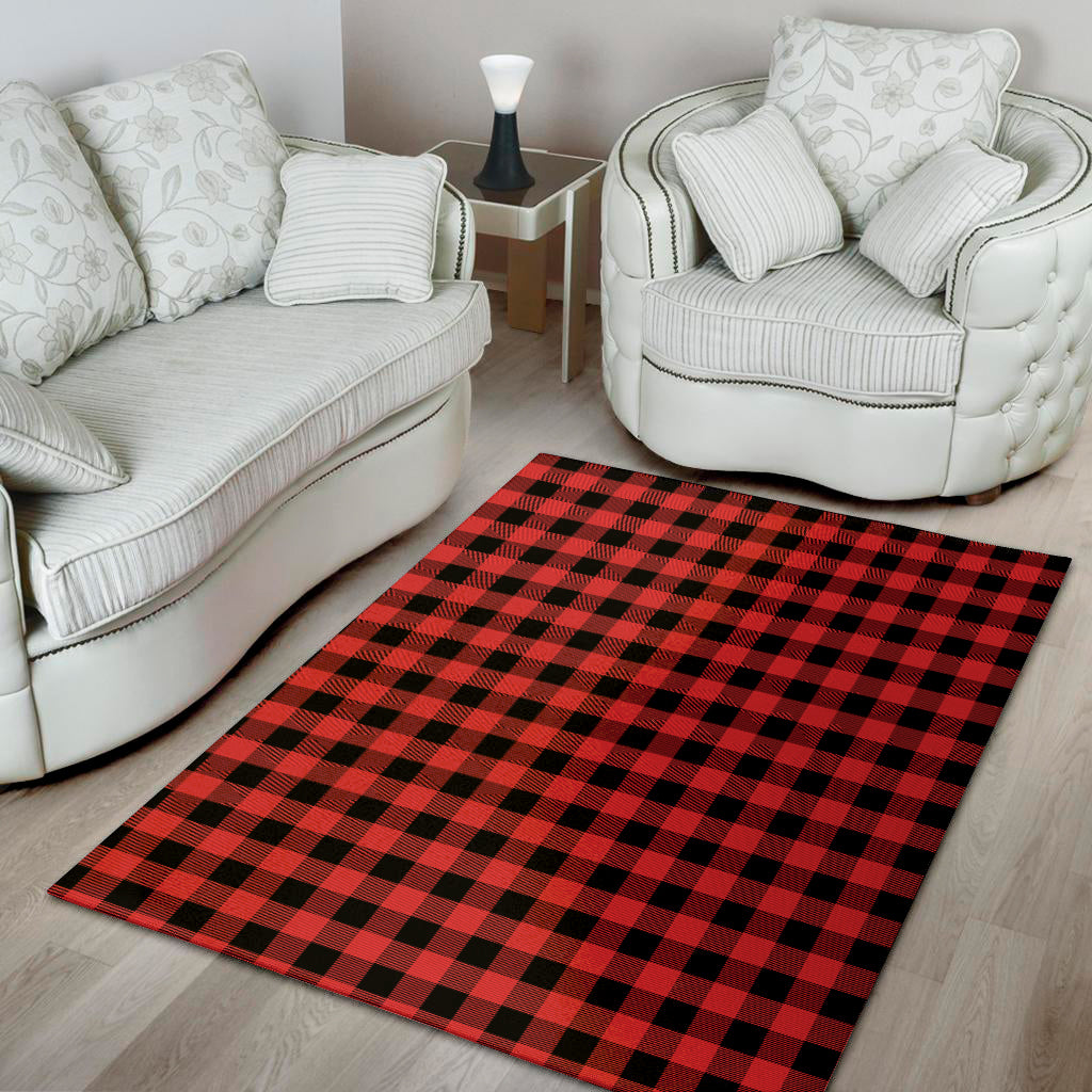 Red And Black Buffalo Plaid Print Area Rug