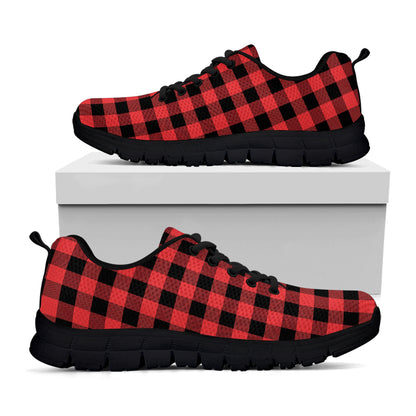 Red And Black Buffalo Plaid Print Black Sneakers
