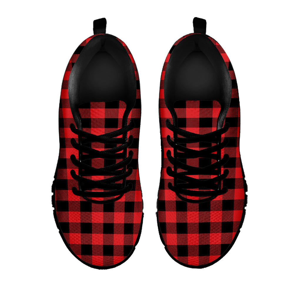 Red And Black Buffalo Plaid Print Black Sneakers