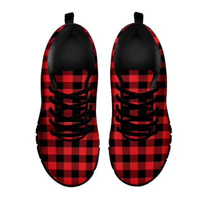 Red And Black Buffalo Plaid Print Black Sneakers