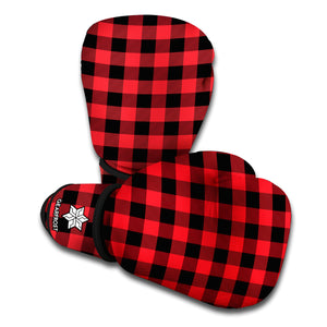 Red And Black Buffalo Plaid Print Boxing Gloves