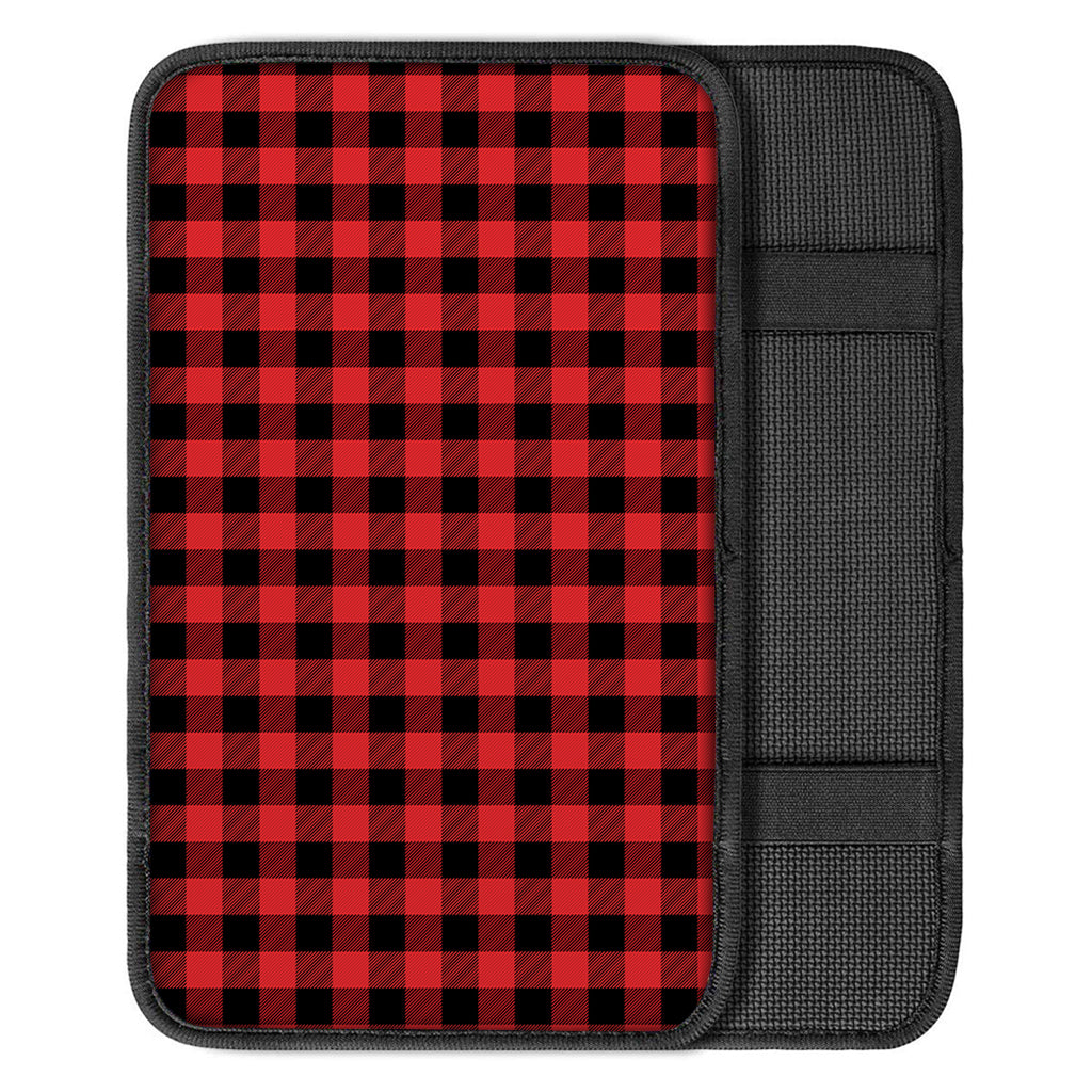 Red And Black Buffalo Plaid Print Car Center Console Cover