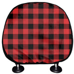 Red And Black Buffalo Plaid Print Car Headrest Covers