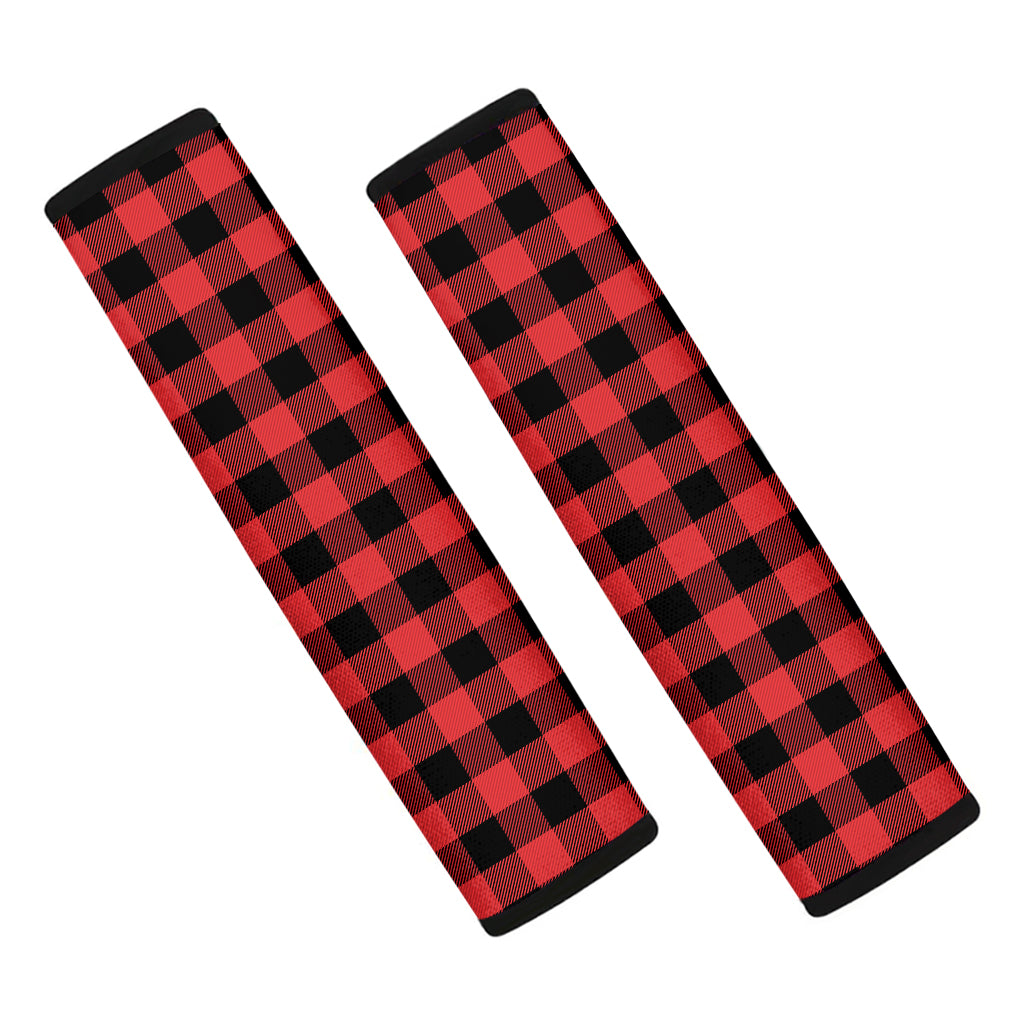 Red And Black Buffalo Plaid Print Car Seat Belt Covers