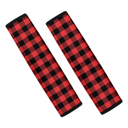 Red And Black Buffalo Plaid Print Car Seat Belt Covers