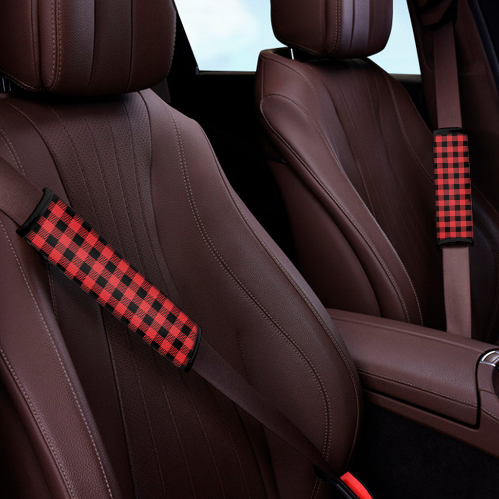 Red And Black Buffalo Plaid Print Car Seat Belt Covers