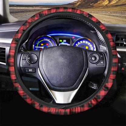 Red And Black Buffalo Plaid Print Car Steering Wheel Cover
